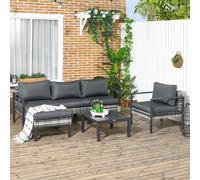 Outsunny 6 PCs Rattan Garden Furniture Set with Table Cushion - Charcoal grey - PE Rattan - 70W x 72D x 67Hcm