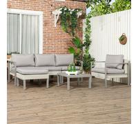 Outsunny 6 PCs Rattan Garden Furniture Set w/ Table, Cushion, Light Grey, Grey
