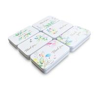 6 Pieces Rectangular White Metal Empty Hinged Tins Containers with Thank You Image Pattern on the Lid, 15 x 9 x 3 cm