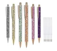 6 Pieces Retractable Ballpoint Pens Set,Black Bling Metal Pens Metal Glitter Gel Ink Pens with 6 Pieces Replacement Refill Black Ink Medium Point Gift Pens 1.0mm Black Ink Ballpoint Pens for Adults