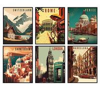 6 Pieces Retro National City Art Prints Nature Wall Art And Mountain City Print Set Abstract Travel Hikers Frameless Campers Living Room Decor, 8 x 10 inches