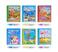 6 Pieces Reusable Magic Water Colouring Books for Toddlers | Water Painting Books for Children with 6 Pieces Water Pen Animal Magic Painting Book for Kids Toddler Educational Toy