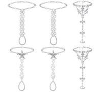 6 Pieces Rhinestone barefoot sandals for Women Wedding Beach Anklet Chain with Starfish barefoot sandals foot jewelry Silver Foot Chain with Rhinestone Toe Ring Pearl for Women Party Accessories, One