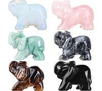 6 Pieces Rose Quartz Elephant Healing Crystal Stones Opalite Green Aventurine Labradorite Tiger's Eye Black Obsidian Elephant Pocket Statue Kitchen Guardian Healing Figurine Decor for Home, 1.5 Inch