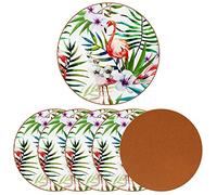 6 Pieces Round Coasters Drink Coasters Bar Coasters Cup Coaster Tropical White Leaf Flamingo