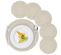 6 Pieces Round Placemats and Coasters,30cm Braided Woven Place Mats Washable Tablemats Resistant Kitchen Placemats for Home Kitchen Dining Table Restaurant Hotel (Beige)