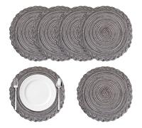 6 Pieces Round Placemats and Coasters,30cm Braided Woven Place Mats Washable Tablemats Resistant Kitchen Placemats for Home Kitchen Dining Table Restaurant Hotel (Charcoal Gray)