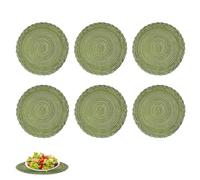 6 Pieces Round Placemats and Coasters,30cm Braided Woven Place Mats Washable Tablemats Resistant Kitchen Placemats for Home Kitchen Dining Table Restaurant Hotel(Green)