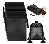 6 Pieces Satin Wig Bags Soft Silky Pouches with Drawstring Tassel Packaging Hair Extensions, Bundles, Wigs Bags Hair Tools Storage Bags for Home and Salon Use, Black
