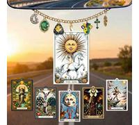 6 Pieces Scented Tarot Cards with Car Hanging Ornament - Mystic Rearview Mirror Amulet Car Interior Decorations Boho Astrology Gothic Wizard Accessories