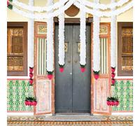 6 Pieces/Set Toran with Lotus Flower Garland for Diwali, Traditional Indian Decoration, Mogra Jasmine Garland for Diwali Decorations Home, Christmas Decoration Varalakshmi Puja (White, 14 Inches)