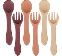 6 Pieces Silicone Baby Feeding Forks and Spoons Set Hot Safety First Stage Self Feeding Supplies Mini Kids Utensils for Over 6 Months Babies Boy Girl Toddlers First Foods (Plain Color,Simple Style)
