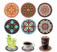 6 Pieces Silicone Drink Coasters Set 9cm Non-Slip Round Coaster Texture Rubber Cup Mats Heat Resistant Mandala Decorative Cup Coasters Retro Style Coaster for Coffee Tea Beer Hot and Cold Drinks