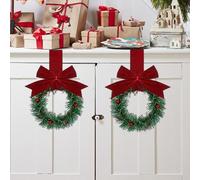 6 Pieces Small Christmas Wreath, Christmas Chair Bows Wreath, With Artificial Red Berries And Bow, Front Door Sign Small Wreaths, 13x4x55cm, For Cabinets Window Wall Holiday Decor