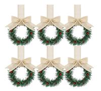 6 Pieces Small Christmas Wreath with Bows, Artificial Christmas Wreaths with Berries and Ribbon, Unique Christmas Wreaths for Front Door Decoration, Small Christmas Wreaths for Kitchen Cabinets