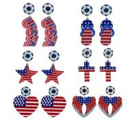 6 Pieces Sporty Americans Earrings Patriotic Color Acrylic Hanging Decorations for Game Day Parties Soccer Earrings
