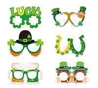6 Pieces St. Patrick's Day Decoration Eyeglasses Frame, Green Shamrock Irish Photo Props Eyeglasses, Fancy Dress Costume Accessories for Kids And Adults Irish Party Favour Supplies Decoration