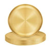 6 Pieces Stainless Steel Plate, Reusable Brushed Metal Dinner Plates, 9 Inch Metal Dinner Dishes, Camping Plates Gold Trays for Kitchen,Picnic, Outdoor Party(Gold, 9 inch)