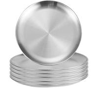 6 Pieces Stainless Steel Plates, 9 Inch Reusable Brushed Metal Dinner Plates, Metal Dinner Dishes, Feeding Serving Camping Plates, Gold Trays for Kitchen,Picnic, Outdoor Party(9 inch silver)