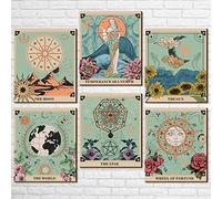 6 Pieces Tarot Cards Sun Moon and Star Tarot Wall Decor Vintage Wall Art Bohemian Witchy Print Posters Aesthetic Gothic Minimalist Wall Pediments Hanging for Bedroom Living Room Decorations