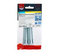 6 Pieces-Timco Masonry Screws Countersunk Silver - 6.0 X 100