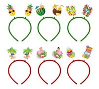 6 Pieces Tropical Luau Headbands Set, Includes Pineapple, Coconut Drink, Flamingo, Palm Tree, Flip Flops, and Tiki Mask Designs for Hawaiian Beach Summer Party Favors, Birthday, and Pool Decorations
