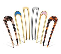 6 Pieces U Shaped Hairpin French Style Hair Stick Tortoise Shell Hair Pin Metal Hair Pin Fork Sticks 2 Prongs Updo Chignon Pins for Women Girls Hair Styling Accessories