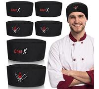 6 Pieces Unisex Chef Hats Mesh Top Kitchen Cooking Caps Breathable Cook Hats for Men Women Skull Fabric Chef Cap Elastic Food Kitchen Beanie Black, Black, 0-1