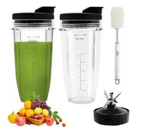 6 Pieces Upgrade Blender Replacement Parts Set, 2 * 710ml/24oz Blender Cups, 7-Fins Replacement Blade 2 Lids & 1 Brush Compatible with Nutri Ninja Auto-iQ BL480/BL482/BL682/NN102/BL642/BL487