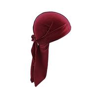 6 Pieces Velvet Durag Hat for Men and Women Soft Velvet Durag Head Wrap with Long Tail and Wide Straps for 360 Wave Sweatband Women Wrist (Wine, One Size)