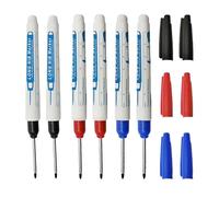 6 Pieces Waterproof Deep Reach Markers, 30mm Extra Long Nose Marker Deep Hole Markers for Marking Hard-to-reach Areas, Portable Marking Tools for Carpenters and Builders (Black, Blue, Red)