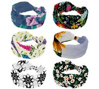 6 Pieces Wide Hairband, Seamless Pattern Elements Flower Ditsy Women's Headband, Elastic Non-Slip Headband, Twist Knotted Sport Workout Head Wrap, Hair Accessories