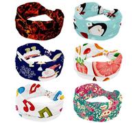 6 Pieces Wide Headbands for Women Non Slip Turban Headband Christmas Penguins Pattern Blue Background Elastic Hair Bands Yoga Hairband Sweat Sports Workout Headwrap