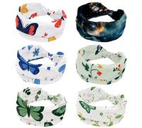 6 Pieces Wide Womens Headband, Elastic Soft Hairwrap, Sweat Absorbing Sports Hairband, Flowers Butterfly in the Universe Sparkle Trail Yoga Headband, Fashion Hair Accessory