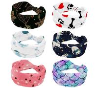 6 Pieces Women’s Headbands I LOVE Bone Paw Print Red Heart Elastic Wide Turban Headband Soft Head Bands Non Slip Hairband for Yoga Workout Sport Running
