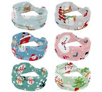 6 Pieces Women’s Headbands, Merry Christmas Snowman Santa Elk Elastic Wide Headband, Non-Slip Hairband, Moisture-Wicking Workout Head Band for Yoga, Gym, Running, Fitness, Sport