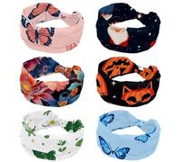 6 Pieces Womens Headbands, Cute Christmas Cartoon Santa Claus Twisted Cross Sport Hairbands, Wide Hairband, Non-Slip Headbands for Girl, Yoga Workout Sweat Head Wrap