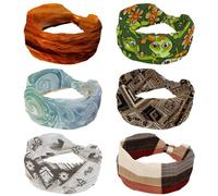 6 Pieces Women's Headbands, Twisted Cross Hairband, Funny Cartoon Frogs with Lotus Flowers Soft Sweat Hairbands, Elastic Wide Headband, Hair Accessory