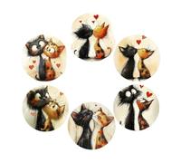 6 Pieces Wooden Coasters Handmade Thick Heat Resistant Cute Cats Office Bar Farmhouse Coasters for Table Protector