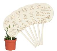 6 Pieces Wooden Flower Stakes for Flower Pot - Farewell Gift Educator & Nursery, Thank You Gift with Saying "Danke Dass Du Mir Beim Wachsen Gehelfen Hast"