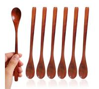 6 Pieces Wooden Spoons for Eating with Long Handle, 7.87" Handmade Long Wood Honey Spoon, Stirring Teaspoon Kitchenware Tableware for Bar Restaurant Jam Coffee Dessert Tasting Mixing (6Pcs)