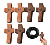6 Pieces Worry Stone Cross with Hearts Worry Stone Wooden Cross Crucifix Worry Stone Cross Hand Carved Love Cross for Prayers Christening Communion with 15 m Waxed Polyester Cord