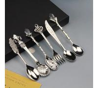 （6 Pieces） Zinc Alloy Silverware Kitchen Cutlery Set Utensils Tableware Flatware Sets 4.3 Inch Dessert Cake Coffee Fruit Forks Ice Cream Jam Spoon Teaspoons Ornament (Silver)