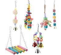 6 piezas pájaro loro madera masticar columpio puente colgante mascota duradero seguro divertido juego interactivo ejercicio pico pies músculos para pájaros pequeños medianos