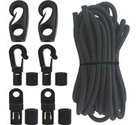 6/PK 1/4" Bungee Cord End Hooks + (1/4" X 20 Feet) Shock Cord Elastic Bungee Rope Cord for Shock Absorbent, Strong Hold - Camping, Kayak Deck, Crafting, Gravity Chair, Marine Nautical Tie-Down