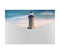 6 Pockets Expanding Beach Lighthouse File Folder Portable Waterproof Accordion File Organizer with Snap Closure Sturdy Document Folders for Home Work Office Use