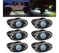 6 Pods LED Rock Lights for Jeep ATV UTV SUV RZR Off Road Ranger Pioneer Wheeler Truck Boat Underbody Glow Trail Rig Lighting Lamp Underglow LED Neon Lights Waterproof 12V-24V - White