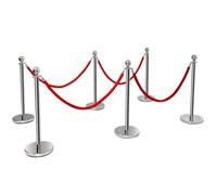 6 Polished Steel Queue Rope Barrier Posts Stands Crowd Control Stanchion 1.5M