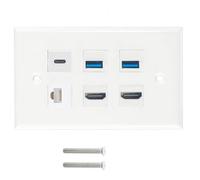 6 Port Outlet Face Plate with HDTV USB3.0 Type C CAT6 Wall Plate Outlet Fast Speed Data Transfer Decorative Face Panel Data Networking Wall