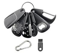 6 Portable Kitchen Tools, 1 Carabiner, Fruit and Vegetable Peeler, Cheese Slicer, Bottle Opener, Garlic Sicer, Ginger Grinder, Gerb Stripper, Pizza Cutter, Kitchen Tools, Cooking and Baking.